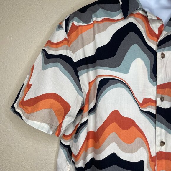 ZARA Retro 70s Psychedelic Print Shirt Large Orange Black Camp Collar - Picture 3 of 10